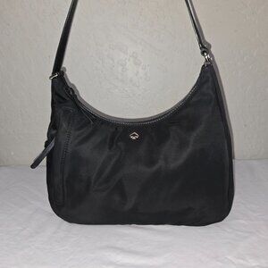 Kate Spade Jae Black Nylon & Leather Hobo Shoulder Bag With Outside Zip Pocket